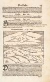 Antike Holzschnitt-Ansicht von Bergen, Mons, Hennegau. Gedruckt bei Heinrich Petri im Jahre 1578 in Basel.