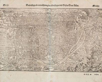 Antike Landkarten, Münster, Ägypten, Kairo, 1578: Warhaffte abcontrafehtung der Mechtigen und Vesten Statt Alkair