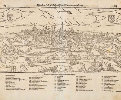 Antike Landkarten, Münster, Frankreich, Vienne, Poitiers, 1578: Der alten und herzlichen Statt Putiers contrafactur