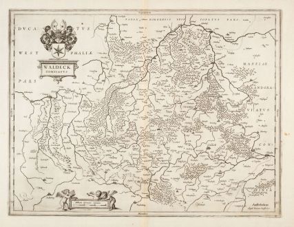 Antike Landkarten, Janssonius, Deutschland, Nordrhein-Westfalen, Hessen, Waldeck: Waldeck Comitatus