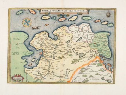 Antike Landkarten, Ortelius, Deutschland, Niedersachsen, Ostfriesland, 1579: Frisiae Orientalis Descriptio