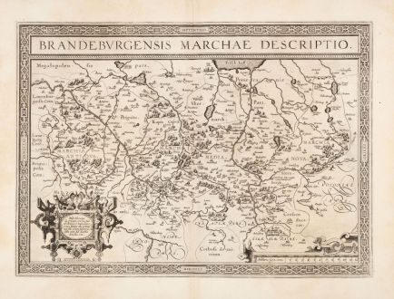 Antike Landkarten, Ortelius, Deutschland, Brandenburg, Berlin, 1592: Brandeburgensis Marchae Descriptio