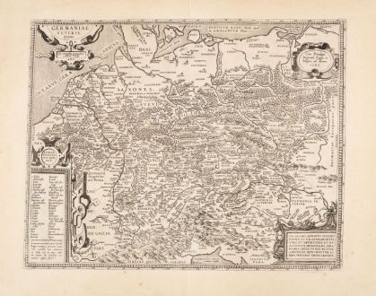 Antike Landkarten, Ortelius, Deutschland, Deutschland, 1592: Germaniae Veteris, Typus.