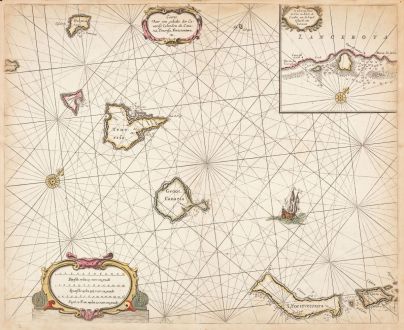 Antike Landkarten, Goos, Spanien - Portugal, Kanarische Inseln, Kanaren, 1660: Caarte voor een gedeelte der Canarise Eylanden