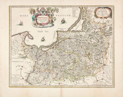 Antique Maps, Blaeu, Poland, Prussia, 1735: Prussia accurate Descripta a Gasparo Henneberg Erlichensi.