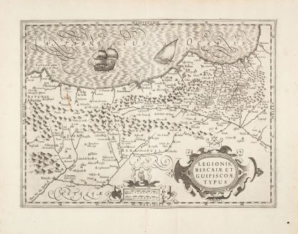 Antique Maps, Hondius, Spain - Portugal, Guipuzcoa, Vizcaya, Leon, 1633: Legionis Biscaiae et Guipiscoae typus