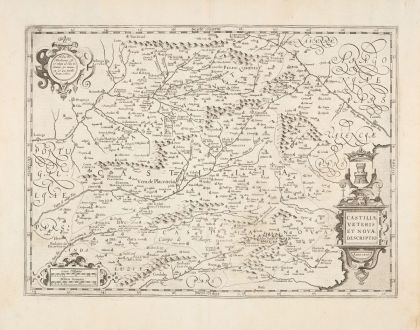 Antike Landkarten, Hondius, Spanien - Portugal, Kastilien, 1633: Castiliae veteris et novae descriptio anno 1606