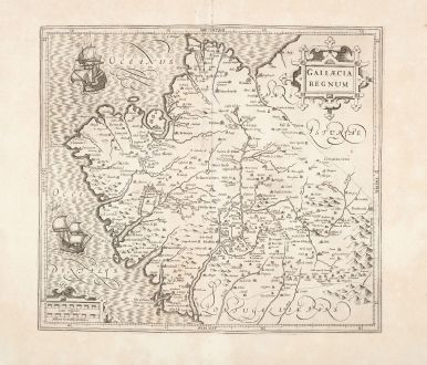 Antique Maps, Hondius, Spain - Portugal, Galicia, Galiza, 1633: Gallaecia Regnum