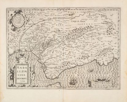 Antique Maps, Hondius, Spain - Portugal, Andalusia, Andalucia, 1633: Andaluziae Nova descript.