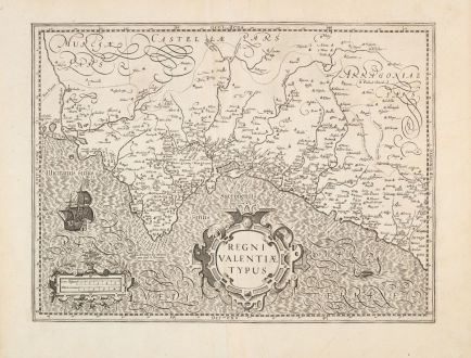 Antique Maps, Hondius, Spain - Portugal, Valencia, 1633: Regni Valentiae typus