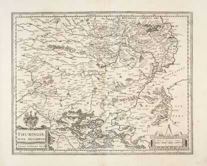 Antique Maps, Janssonius, Germany, Thuringia, 1633: Thuringiae Nova Descriptio