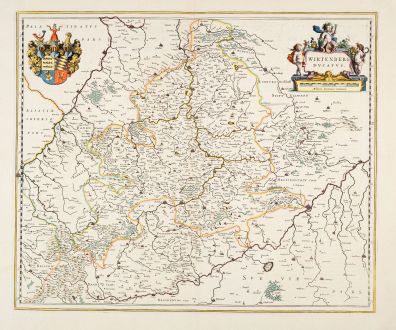 Antike Landkarten, Blaeu, Deutschland, Baden-Württemberg, 1638: Wirtenberg Ducatus
