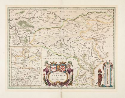 Antique Maps, Blaeu, North Rhine-Westphalia, Mark and Ravensberg, 1635: Comitatus Marchia et Ravensberg