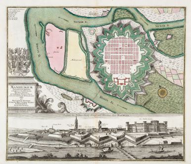 Antike Landkarten, Seutter, Baden-Württemberg, Mannheim, 1730: Manheimium Munitißimum Oppidum. Residentia Electoris Palatini... Matthaeum Seutter