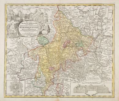Antique Maps, Homann, Bavaria, Franconia, 1720: Ducatus Franciae Orientalis seu Sac. Rom. Imperii Principatus et Episcopatus Herbipolensis.