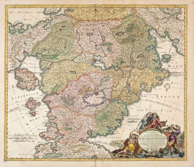 Antike Landkarten, Homann, Schlaraffenland, 1740: Accurata Utopiae tabula. Das ist der Neu-entdeckten Schalck-Welt, oder des so offt benannten, und doch nie erkannten...
