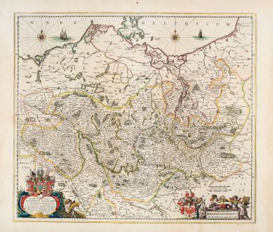 Antique Maps, Blaeu, Germany, Brandenburg, 1649-50: Marchionatus Brandenburgicus