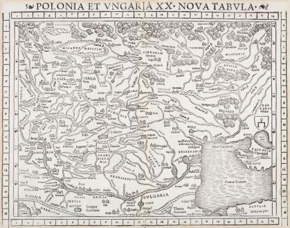 Antike Landkarten, Münster, Polen, Osteuropa, 1540 (1552): Landtafel des Ungerlands, Polands, Reussen, Littaw, Walachei, Bulgarei
