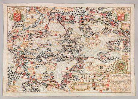 Antique Maps, Anonymous, Baden-Württemberg, Swabian Alb, 1721: Aigentlicher Entwurff Der Gnädigen Herrschafft Schülzburg, Granheim, Erbstetten und Ahnhausen. … Anno 1721 … von einer...