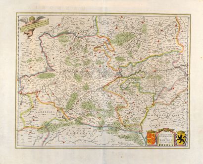 Antike Landkarten, Janssonius, Belgien, Belgien, Hennegau, Namur, 1636: Comitatuum Hannoniae et Namurci Descripto