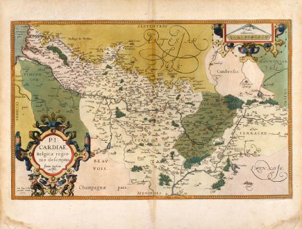 Antique Maps, Ortelius, France, Picardy, 1579: Picardiae, Belgicae regionis descriptio. Joanne Surhonio auctore.