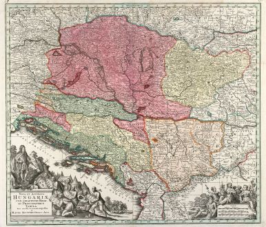 Antique Maps, Seutter, Balkan, Hungaria, Croatia, Serbia, 1740: Nova et Accurata Hungariae cum adiacentib. Regn. et Principatibus Tabula