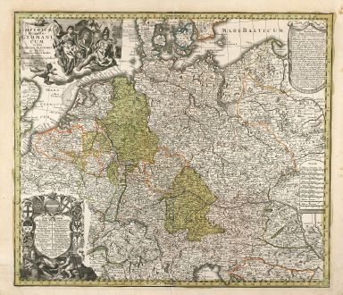 Antique Maps, Seutter, Germany, Central Europe, 1730: Imperium Romano-Germanicum in suos Circulos, Electorat et Status Summa cura et Studio divisum aeri insulpt et venale...