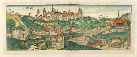 Antique Maps, Schedel, Czechia - Bohemia, Prague, Praha, 1493: Praga