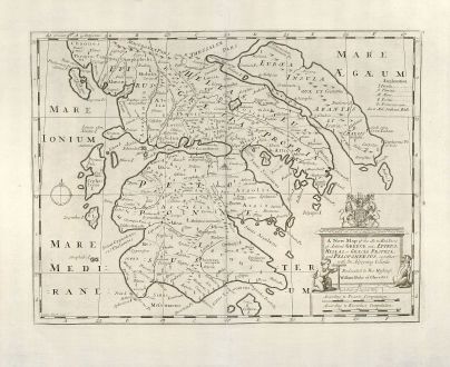 Antique Maps, Wells, Greece, 1700: A New Map of the So. & Mid. Parts of Antient Greece viz. Epirus, Hellas, or Graecia Propria, and Peloponnesus, together with...