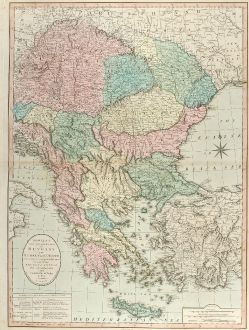 Antique Maps, Bowles and Carver, Balkan, Greece, Turkey, 1800: Bowles's New one-sheet Map of Hungary and Turkey in Europe divided into their respective Provinces and comprehending Ancient...