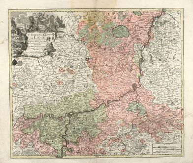 Antique Maps, Seutter, Belgium, Liege, 1730: L'Eveche et L'Etat de Liege Avec les appartenances designées dans les pais voisins Delineation nouvelle et exacte Aux...