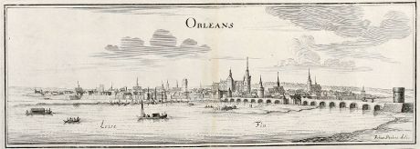 Antike Landkarten, Merian, Frankreich, Orleans, 1657: Orleans