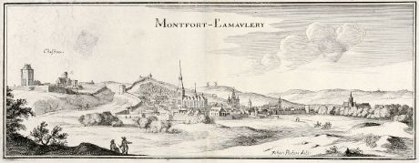 Antique Maps, Merian, France, Montfort-l Amaury, 1657: Montfort-L'Amaulery