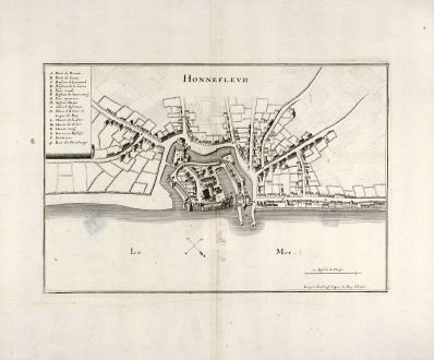 Antique Maps, Merian, France, Honfleur, 1657: Honnefleur