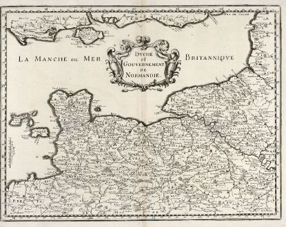 Antique Maps, Merian, France, Normandy, Normandie, 1657: Duché et Gouvernement de Normandie.