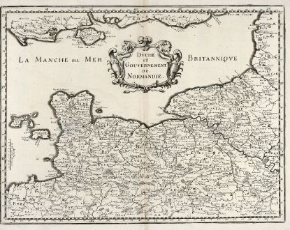 Antike Landkarten, Merian, Frankreich, Normandie, 1657: Duché et Gouvernement de Normandie.