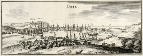 Antique Maps, Merian, France, Dieppe, Normandy, 1657: Diepe