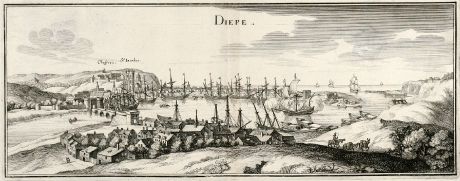Antike Landkarten, Merian, Frankreich, Dieppe, Normandie, 1657: Diepe
