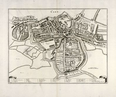 Antique Maps, Merian, France, Caen, Normandy, 1657: Caen