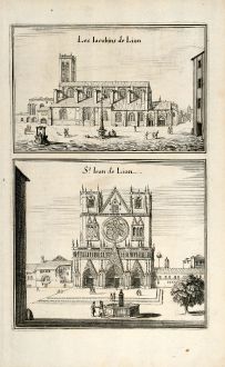 Antique Maps, Merian, France, Lyon, Cathedral St-Jean, 1657: Les Iacobins de Lion / St. Iean de Lion.