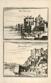 Antique Maps, Merian, France, Lyon, Bastion St-Jean, 1657: Porte St. Claire de Lion / Bastion St. Iean a Lion