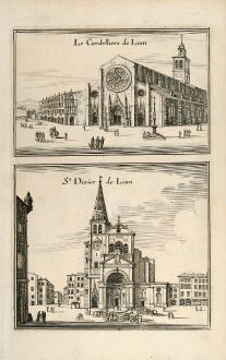 Antike Landkarten, Merian, Frankreich, Lyon, Place des Cordeliers, St. Dizier: Les Cordelliers de Lion / St. Dizier de Lion