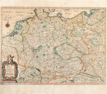Antike Landkarten, Merian, Deutschland, Mittel-Europa, 1650: Nova Totius Germaniae Descriptio Teütschland