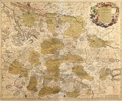 Antique Maps, de Wit, Germany, Lower Saxony, 1710: Ducatus Luneburgici et Dannebergensis Comitatus Nova Descriptio in Eorumdem Praefecturas