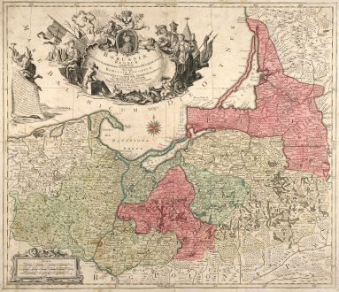 Antike Landkarten, Lotter, Polen, Ostpreußen, 1759: Borussiae Regnum complectens Circulos Sambiensem, Natangiensem et Hockerlandiae nec non Borussia Polonica Exhibens...