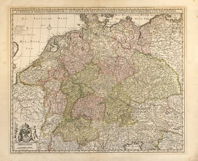 Antike Landkarten, Visscher, Deutschland, Mittel-Europa, 1700: S. Imperium Romano-Germanicum oder Teutschland mit seinen angräntzenden königreichen und Provincien