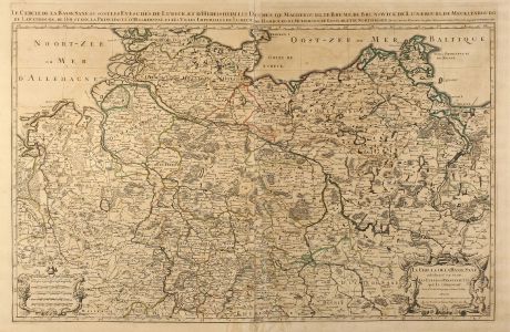 Antique Maps, Sanson, Germany, Northern Germany, 1692: Le Cercle de la Basse Saxe, ou sont les Eveschés de Lubeck, et d'Hidelsheim, les Duches de Magdebourg, de Breme, de...