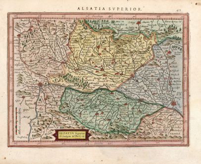 Antike Landkarten, Mercator, Frankreich, Elsass, Breisgau, Schwarzwald, 1628: Alsatia superior