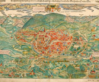 Antique Maps, Münster, France, Alsace, Wissembourg, 1550: Weissenburg mit umbligender Landtschaffe auff das allerfleissigest nach aller Gelegenheit Contrafehtet.