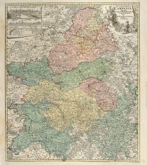 Antique Maps, Homann, France, Champagne-Ardenne, 1730: Tabula Geographica Campaniae